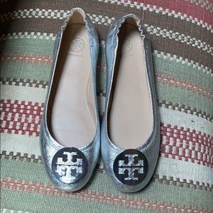 Tory Burch Silver Slip On.